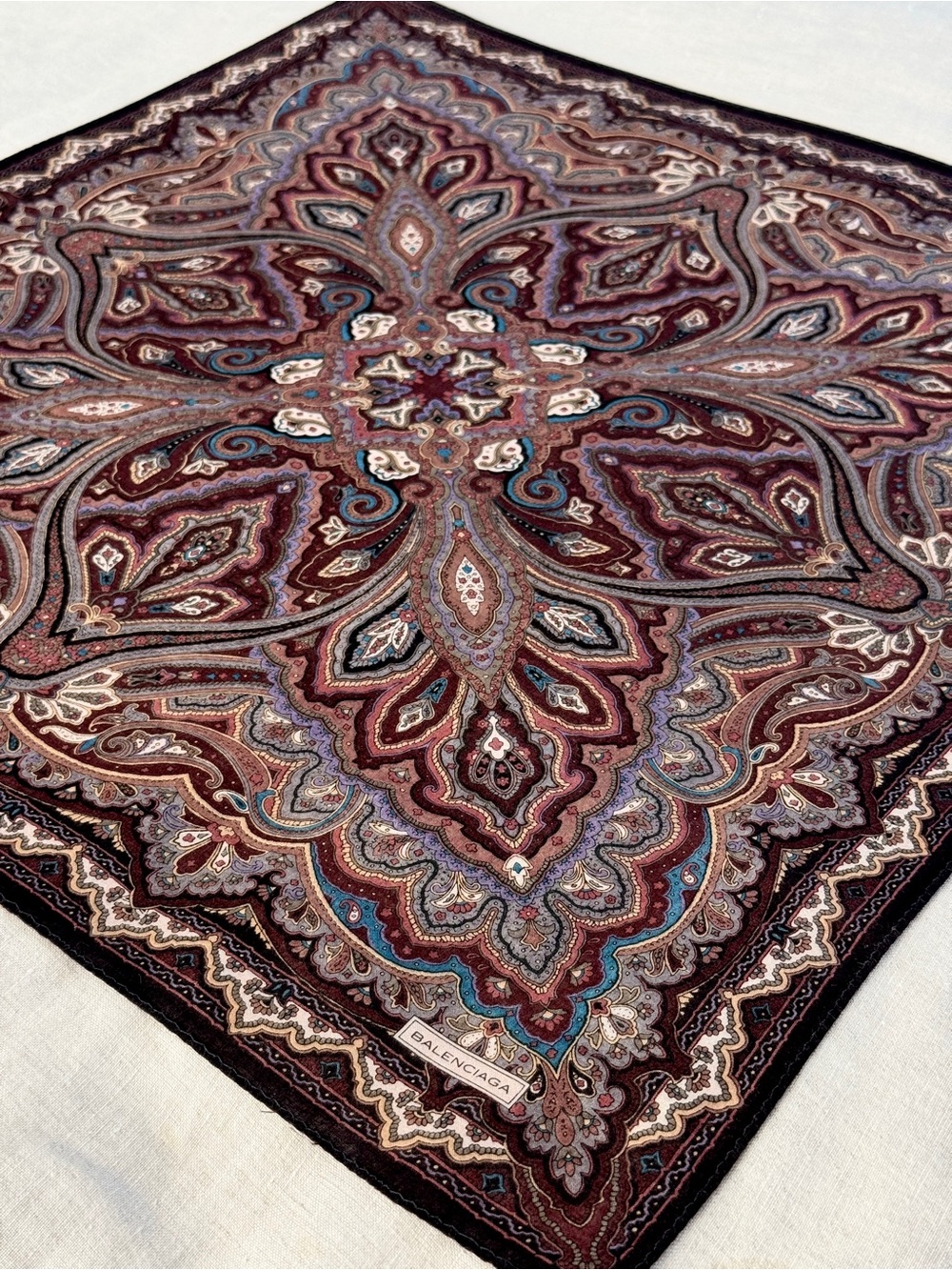Vintage Balenciaga Paisley Cotton Bandana Scarf Burgundy Made in Japan